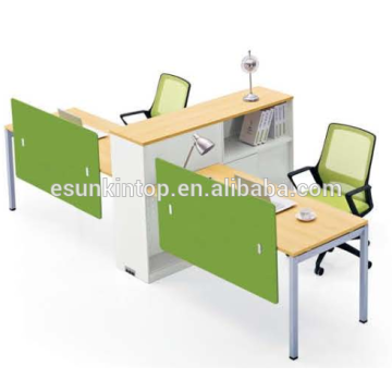 Office T shape workstation for two persons peach wood and warm white upholstery, Pro office furniture factory (JO-4048-2)